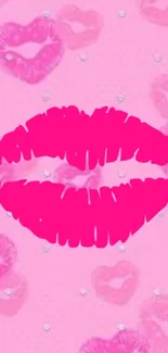 Pink lips pattern wallpaper with playful kiss design.