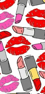 Colorful lipstick and kiss pattern wallpaper.