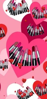 Vibrant lipstick and hearts wallpaper.