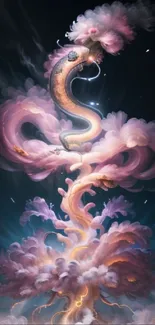 Ethereal cosmic wallpaper with serpentine and clouds.