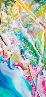 Vibrant abstract fluid art wallpaper with colorful swirls.