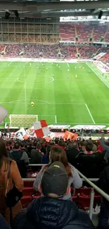 A vibrant football match in a packed stadium with cheering fans.