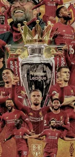 Liverpool Premier League champions wallpaper with trophy and players.