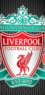 Liverpool FC emblem on dark background wallpaper.