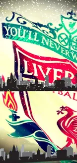 Liverpool crest with cityscape mobile wallpaper.