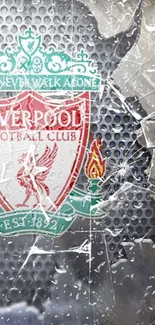 Liverpool football club emblem with cracked screen design.