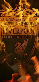 Liverpool FC emblem with fire effect wallpaper.