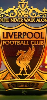 Liverpool FC emblem with fiery details for mobile wallpaper.