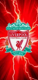 Liverpool football club logo with fiery red background.