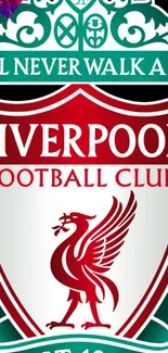 Liverpool FC wallpaper with crest and Liverbird emblem in red and white.