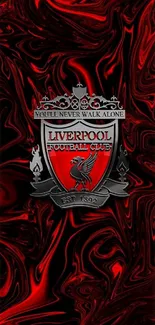 Liverpool FC red swirling wallpaper with shield emblem.