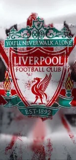 Liverpool FC emblem on vibrant red background wallpaper.