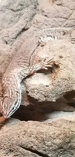 A lizard camouflaged on rocky terrain in a natural setting.