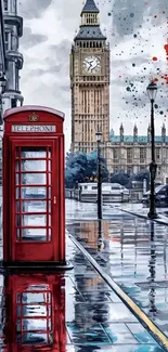 London Big Ben and red phone box cityscape.