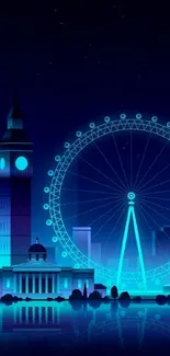 London skyline digital wallpaper with Ferris wheel at night.