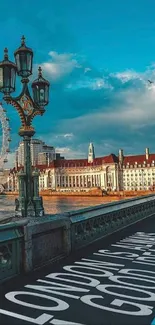 London skyline with London Eye, stunning blue sky wallpaper.