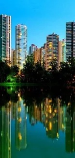 Londrina skyline reflected in water under an evening sky.