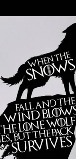 Silhouette of howling wolf with survival quote on wallpaper.