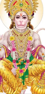 Vibrant illustration of Lord Hanuman with intricate golden details.