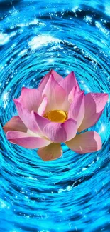 Pink lotus flower in a blue swirling vortex wallpaper.