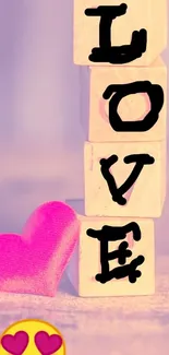 Romantic mobile wallpaper with love blocks and pink heart.