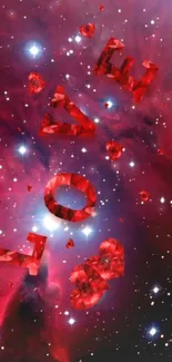 Love themed wallpaper with stars and red galaxy.