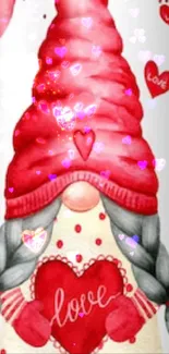 Valentine gnome with red heart design wallpaper.