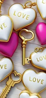 Love-themed wallpaper with heart keys.