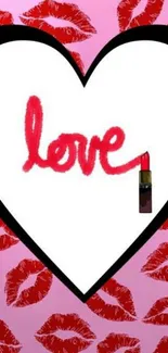 Romantic mobile wallpaper with lipstick kisses and love theme.