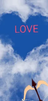 Heart-shaped cloud with 'LOVE' text against a blue sky backdrop.