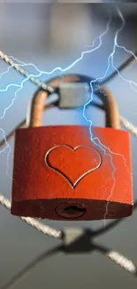 Heart-engraved padlock with lightning.