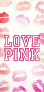 Vibrant pink lips and 'Love Pink' text wallpaper.