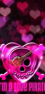 Vibrant Love Pirate Skull with pink heart design.