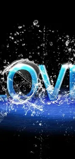 Love splash design with blue water effects on a dark background.