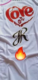 Love for HR white shirt wallpaper with flame emoji.