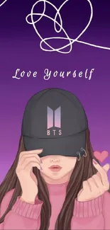 BTS fan art wallpaper with 'Love Yourself' text and purple background.