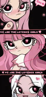 Lovesick Girls anime wallpaper with pink tones and characters.