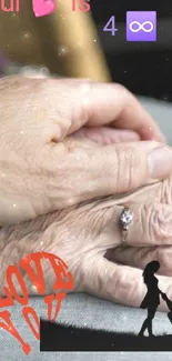 Elderly hands clasped with love and tenderness, symbolizing timeless affection.