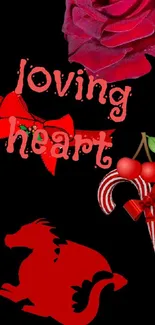 Loving Heart mobile wallpaper with red motifs.