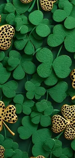 Green clovers with gold accents mobile wallpaper.