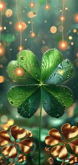 Four-leaf clover with glowing lights and gold accents