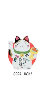 Minimalist lucky cat with good luck in vibrant colors on a white background.