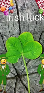 Mobile wallpaper with Irish luck theme, featuring clover and leprechauns.