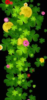 Green clover and gold coin wallpaper for phones.