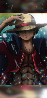 Luffy anime wallpaper with colorful effects and dynamic pose.