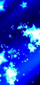 Luminous blue starry night wallpaper with glowing stars.