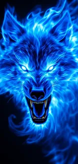 Wallpaper of a glowing blue wolf with intense, luminous details.