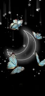 Celestial butterfly and moon phone wallpaper.