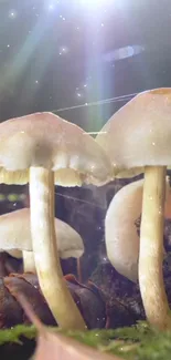 Close-up of glowing forest mushrooms.