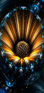 Vibrant fractal flower mobile wallpaper with luminous glow.